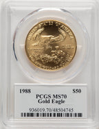 1988 $50 One-Ounce Gold Eagle Saint Gaudens Label PCGS MS70