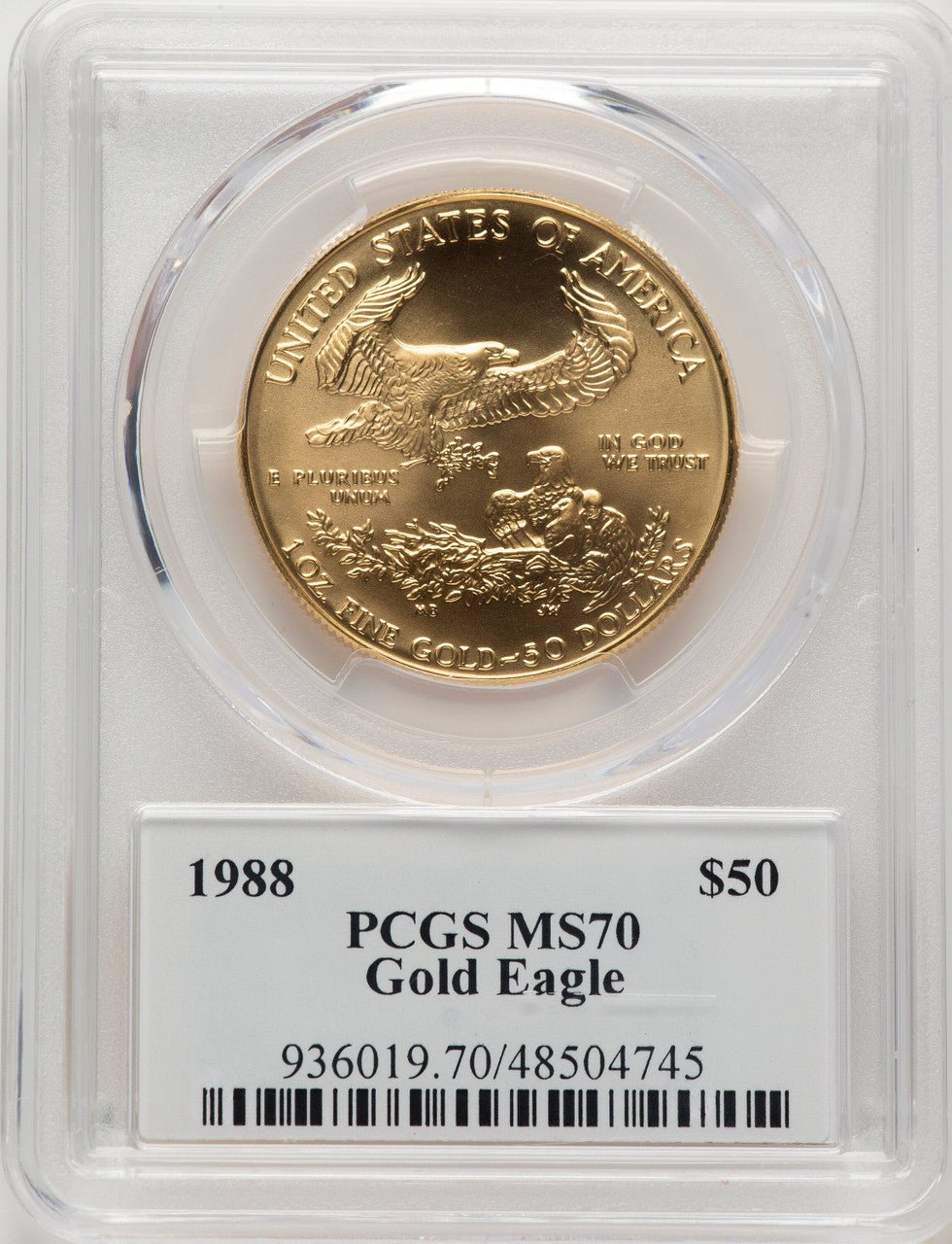 1988 $50 One-Ounce Gold Eagle Saint Gaudens Label PCGS MS70