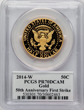 2014-W 50C Kennedy Gold 50th Anniversary First Strike Proof Kennedy Half Dollar PCGS PR70 (506464020)