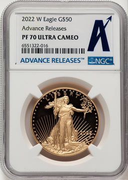 2022-W G$50 One Ounce Gold Eagle Advance Release NGC PF70