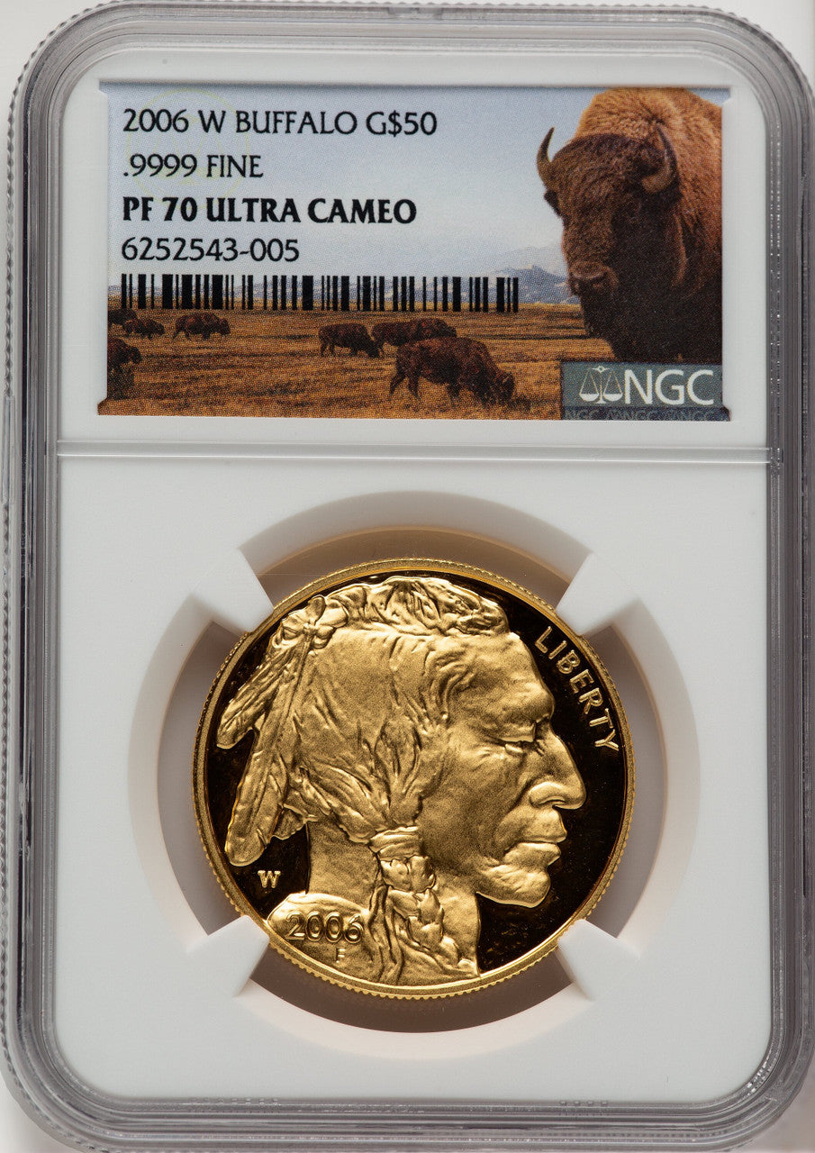 2006-W $50 One-Ounce Gold Buffalo .9999 Fine Gold Bison Label NGC PF70 (506464029)
