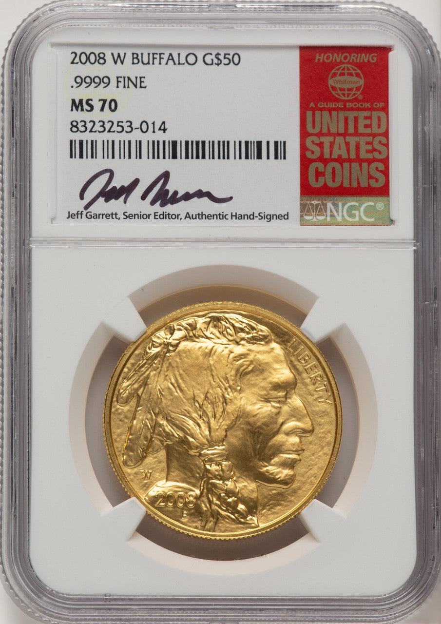 2008-W $50 One-Ounce Gold Buffalo Jeff Garrett Red Book NGC MS70