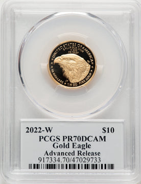 2022-W G$10 Quarter Ounce Gold Eagle Advanced Release David Hall PCGS PR70