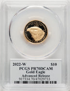 2022-W G$10 Quarter Ounce Gold Eagle Advanced Release David Hall PCGS PR70
