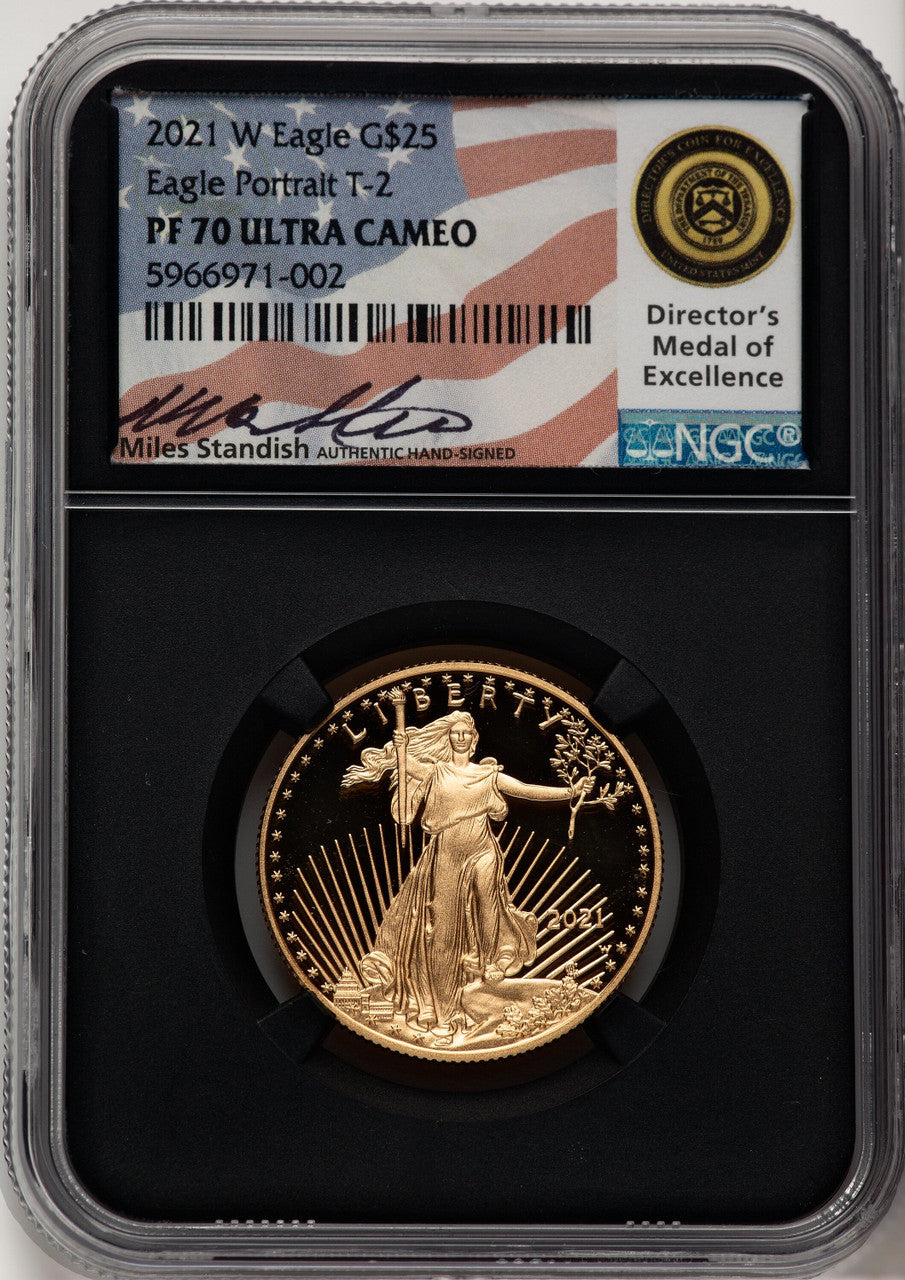 2021-W G$25 Half Ounce Gold Eagle Type Two Miles Standish NGC PF70