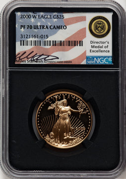 2000-W $25 Half-Ounce Gold Eagle Miles Standish NGC PF70