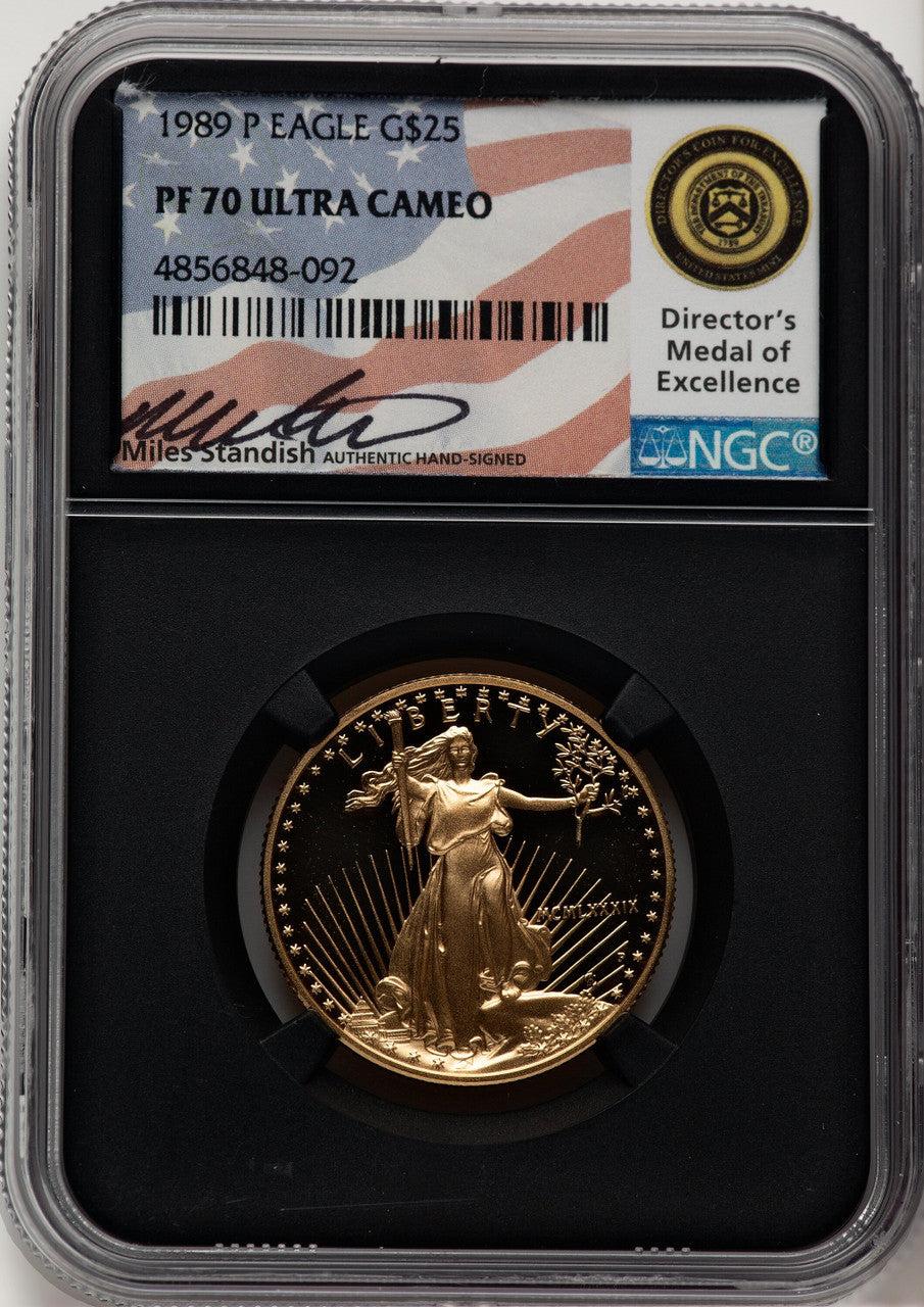 1989-P G$25 Half-Ounce Gold Eagle Miles Standish NGC PF70