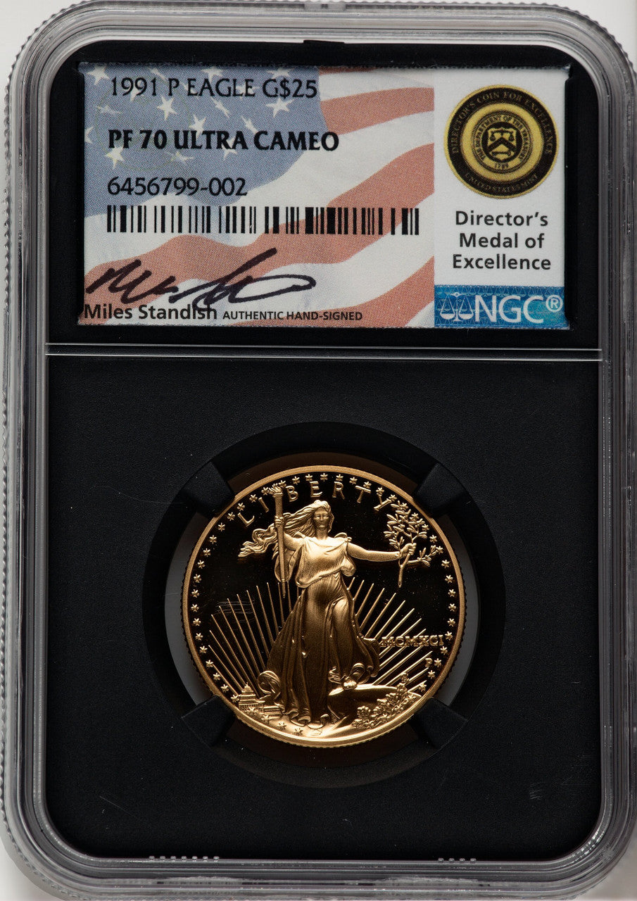 1991-P $25 Half-Ounce Gold Eagle Miles Standish NGC PF70