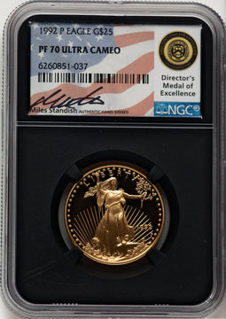 1992-P $25 Half-Ounce Gold Eagle Miles Standish NGC PF70