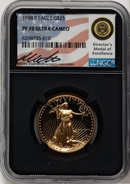 1988-P $25 Half- Ounce Gold Eagle Miles Standish NGC PF70