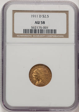 1911-D $2.50 Indian Quarter Eagle NGC AU58 (777395010)