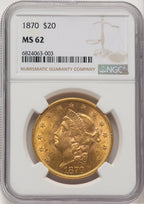 1870 $20 Liberty Double Eagle NGC MS62