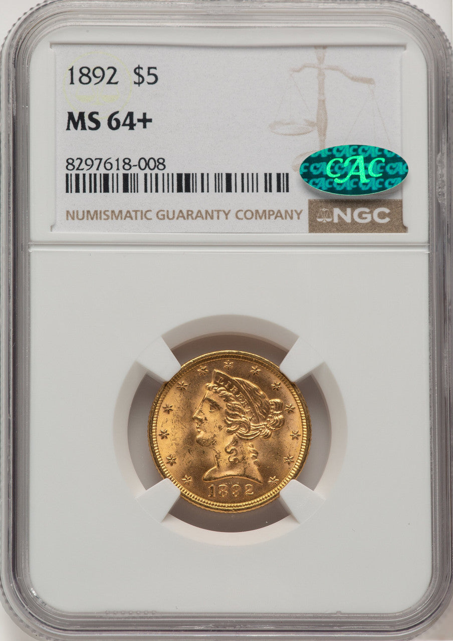 1892 $5 CAC Liberty Half Eagle NGC MS64+