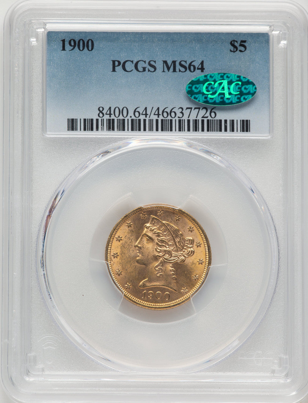 1900 $5 CAC Liberty Half Eagle PCGS MS64