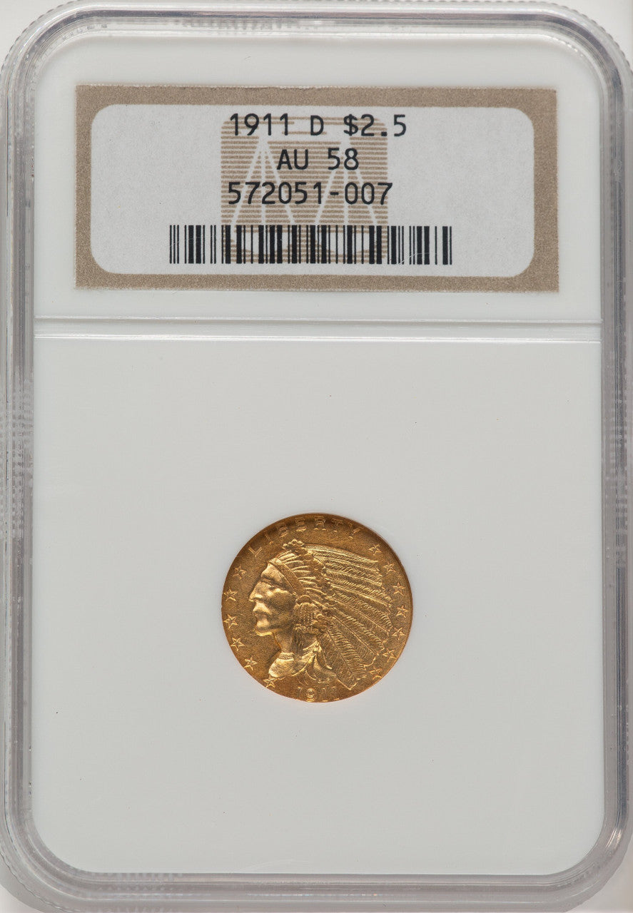 1911-D $2.50 Indian Quarter Eagle NGC AU58 (777432013)