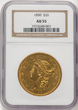 1850 $20 Liberty Double Eagle NGC AU55