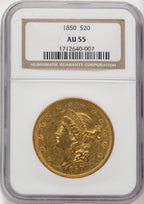 1850 $20 Liberty Double Eagle NGC AU55