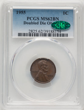 1955 Doubled Die Obverse BN CAC Lincoln Cent PCGS MS62 (520973054)
