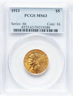 1913 $5 Indian Half Eagle PCGS MS63 (777503001)