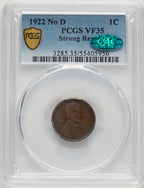 1922 No D Strong Reverse BN CAC Lincoln Cent PCGS VF35