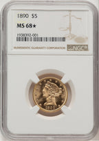 1890 $5 Liberty Half Eagle NGC MS68