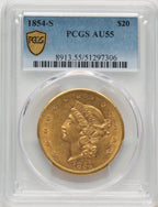1854-S $20 Liberty Double Eagle PCGS AU55