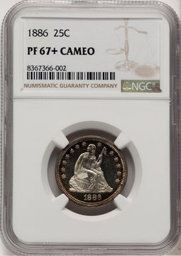 1886 25C CA Proof Seated Quarter NGC PR67+