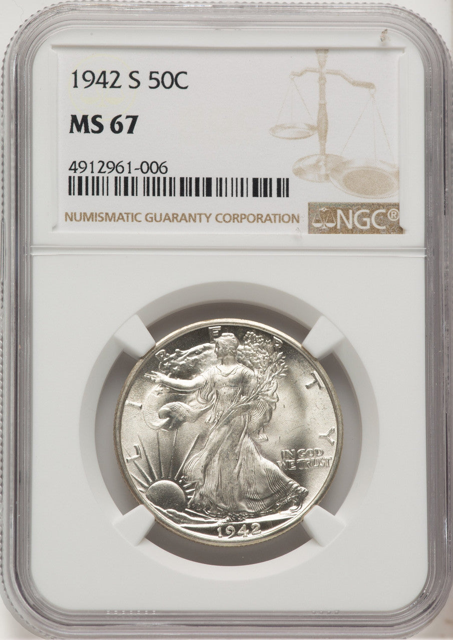 1942-S 50C Walking Liberty Half Dollar NGC MS67 (777431009)