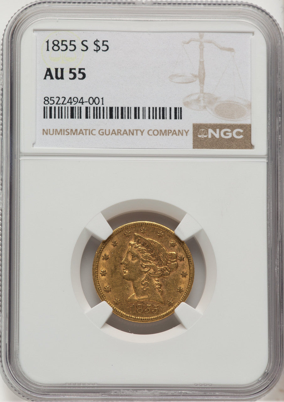 1855-S $5 Liberty Half Eagle NGC AU55 (774580036)