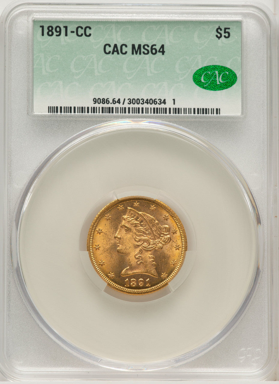 1891-CC $5 Liberty Half Eagle CACG MS64