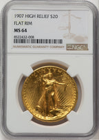 1907 $20 Flat Rim High Relief Double Eagle NGC MS64 (772992001)
