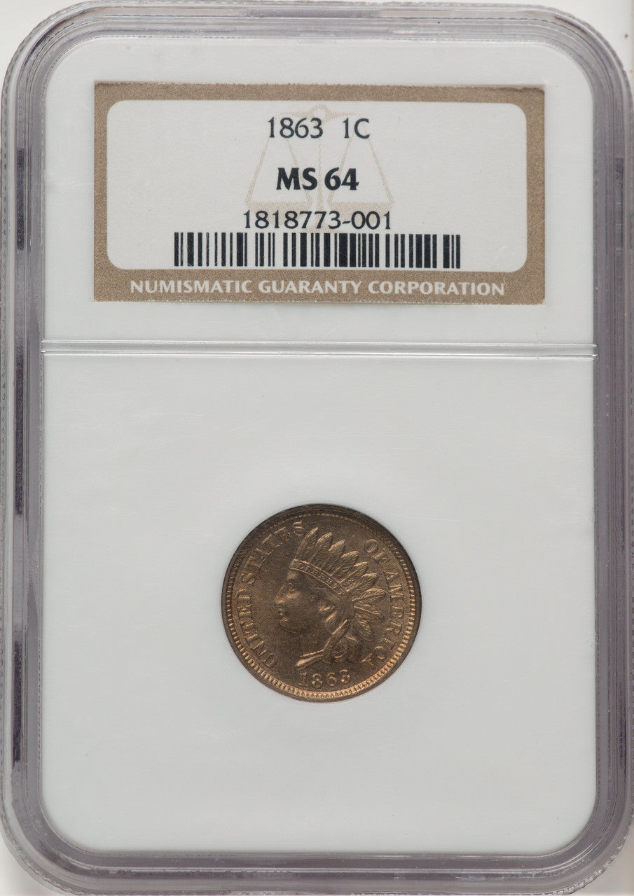 1863 1C Indian Cent NGC MS64