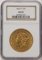 1853-O $20 Liberty Double Eagle NGC AU55