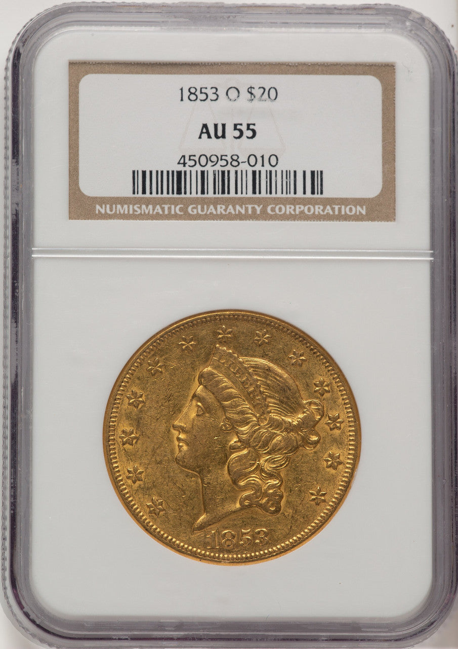 1853-O $20 Liberty Double Eagle NGC AU55