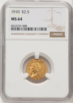1910 $2.50 Indian Quarter Eagle NGC MS64 (776659004)