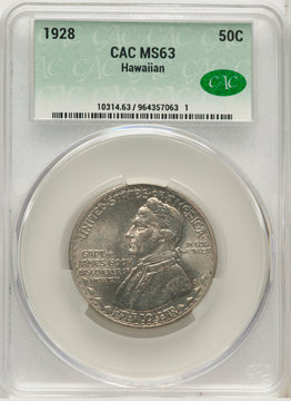1928 50C Hawaiian Commemorative Silver CACG MS63