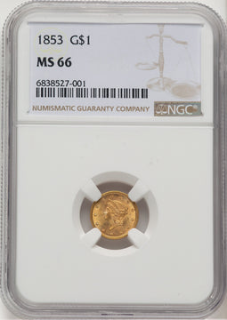 1853 G$1 Gold Dollar NGC MS66 (773688020)