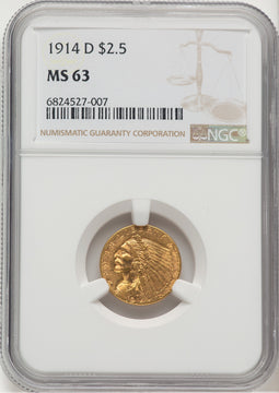 1914-D $2.50 Indian Quarter Eagle NGC MS63 (774824001)