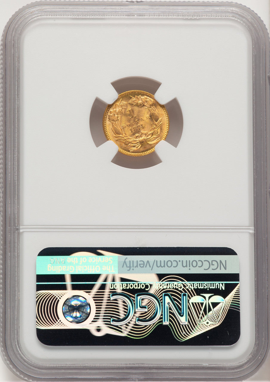 1874 G$1 Gold Dollar NGC MS67+