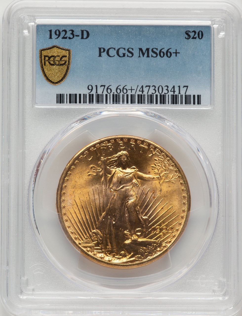 1923-D $20 Saint-Gaudens Double Eagle PCGS MS66+ (776683014)