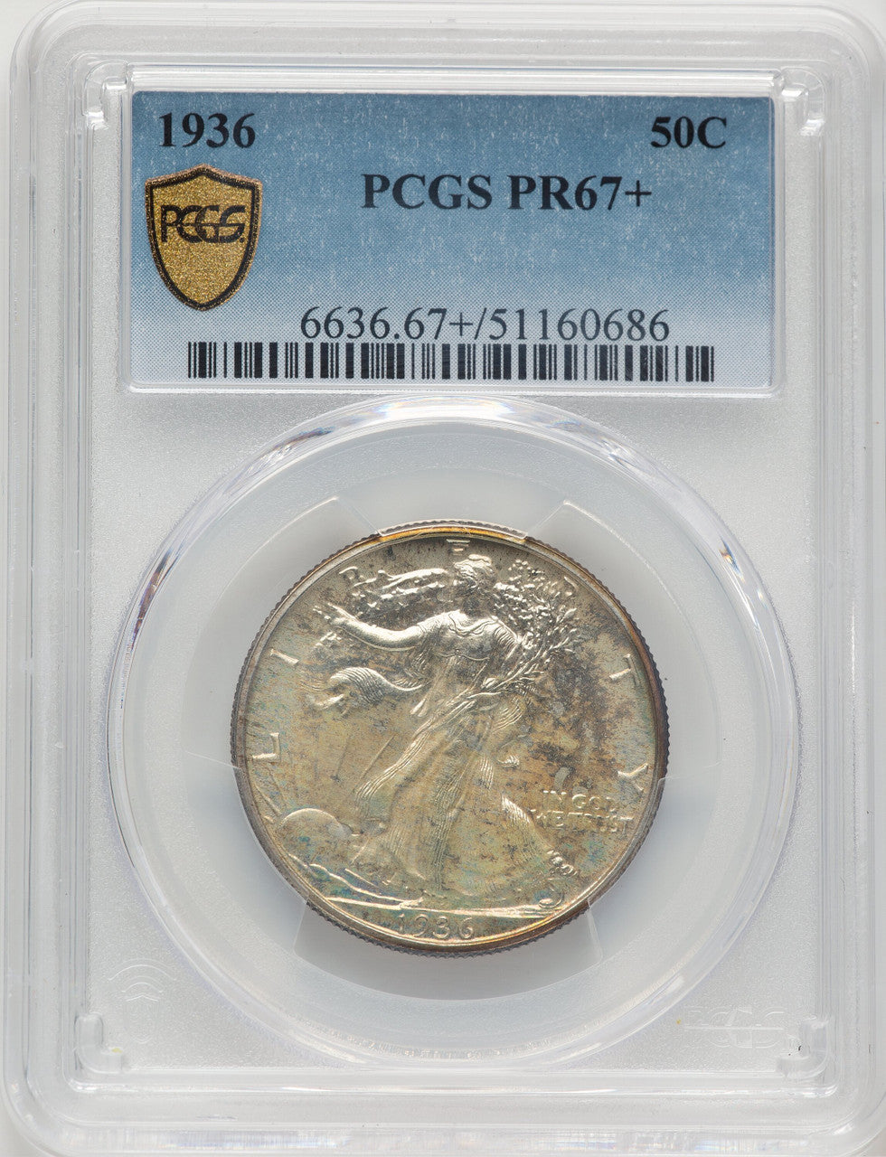 1936 50C Proof Walking Liberty Half Dollar PCGS PR67+