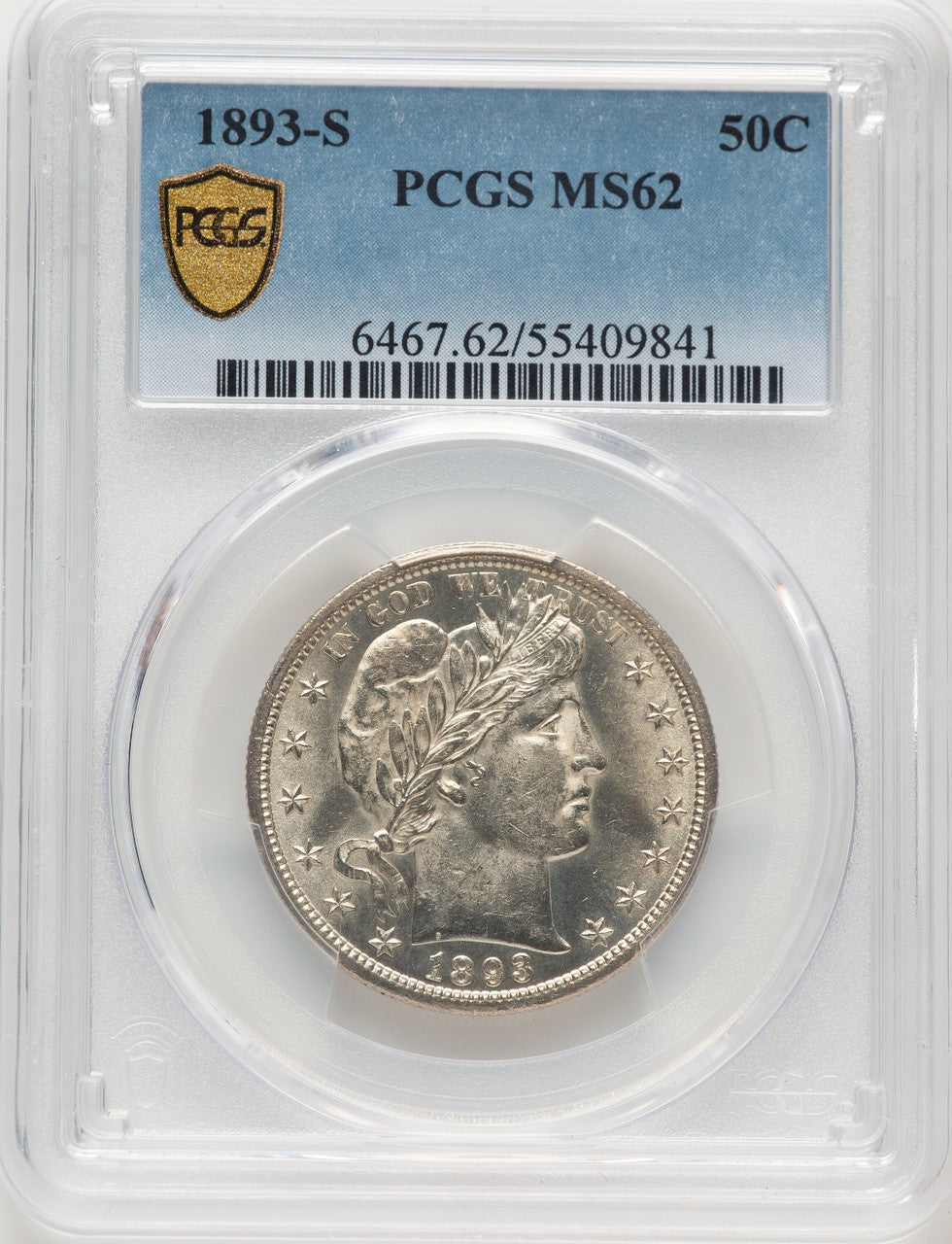 1893-S 50C Barber Half Dollar PCGS MS62