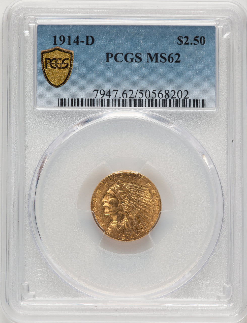 1914-D $2.50 Indian Quarter Eagle PCGS MS62 (776661046)