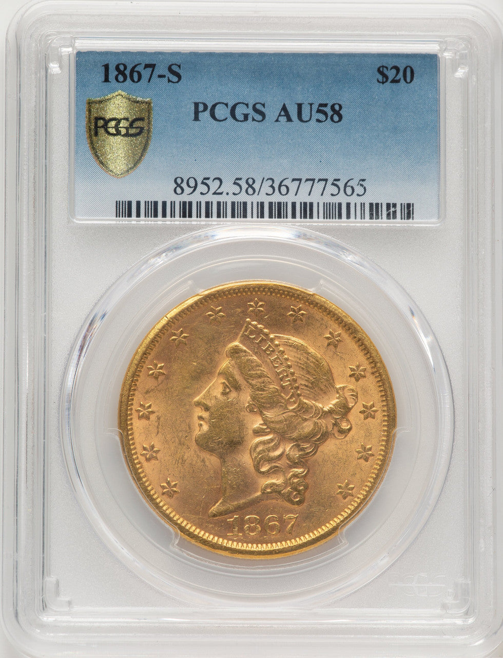 1867-S $20 Liberty Double Eagle PCGS AU58 (776661014)