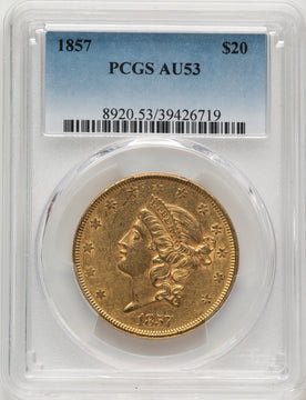 1857 $20 Liberty Double Eagle PCGS AU53
