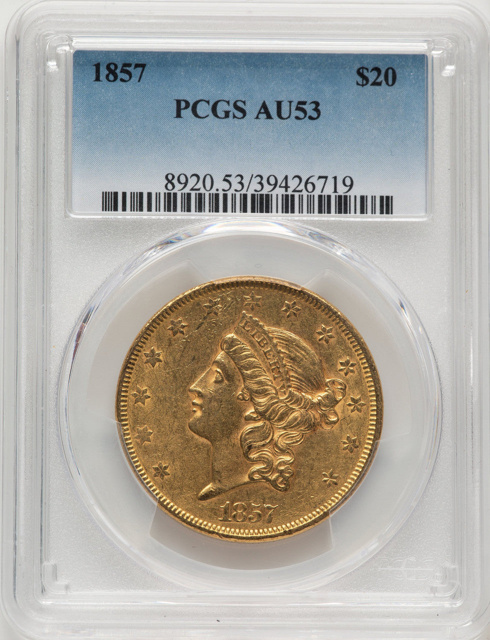 1857 $20 Liberty Double Eagle PCGS AU53