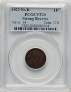 1922 No D Strong Reverse BN Lincoln Cent PCGS VF20 (777483028)