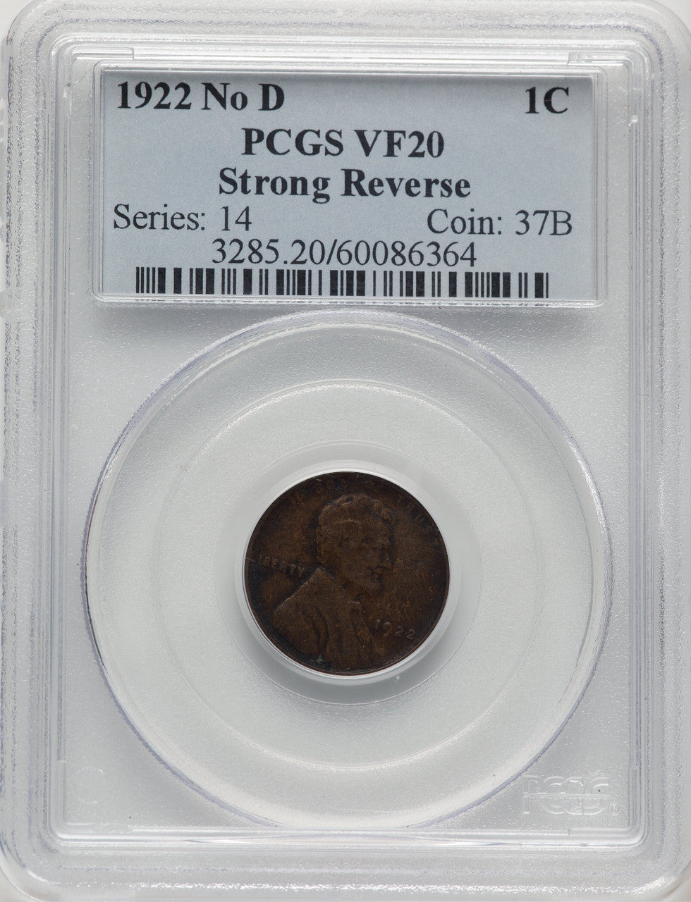 1922 No D Strong Reverse BN Lincoln Cent PCGS VF20 (777483028)