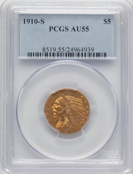 1910-S $5 Indian Half Eagle PCGS AU55