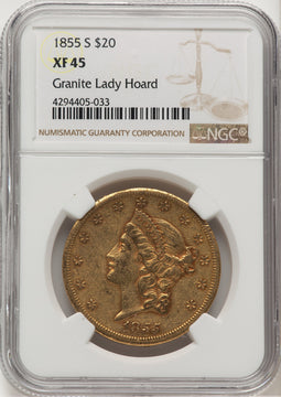 1855-S $20 Liberty Double Eagle NGC XF45